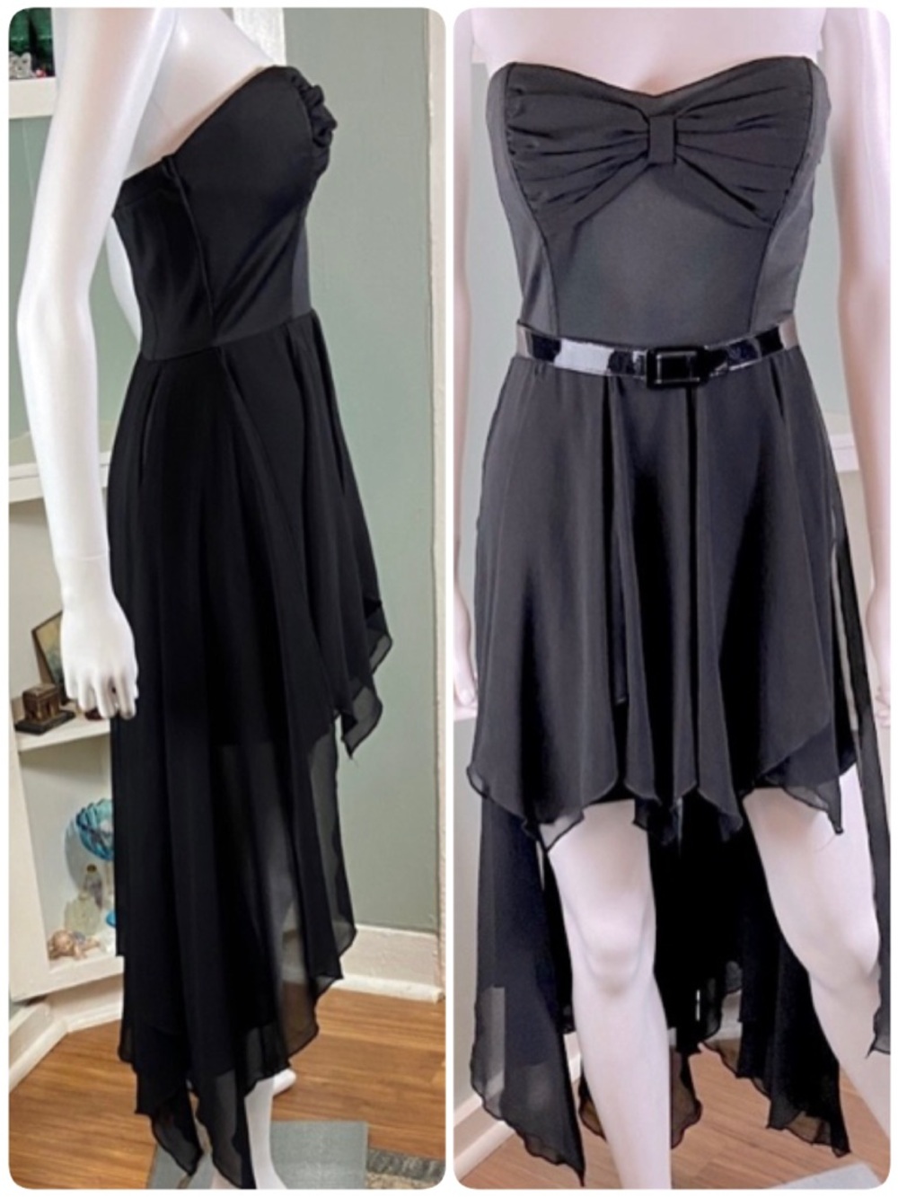 Sans Souci Black Fairy Goth Strapless Asymmetrical High-Low Dress Chiffon Small